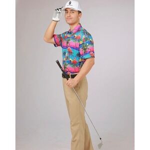 Golf Shirt Flamingo Print UPF 50+ Super Stretchy Breathable Dry Fit